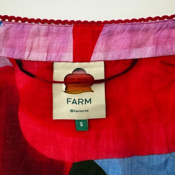 Farm Rio Watercolor Floral 3/4 Balloon Sleeve  Blouse Button-Down Top S - Picture 9 of 10